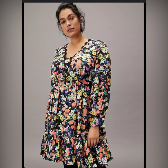 Maeve by Anthropology Black Floral Long Sleeve Dress - Picture 1 of 7